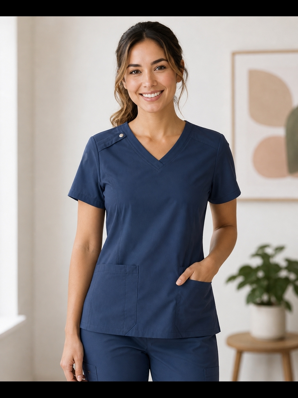 HALARA Short-Sleeve V-Neck Scrub Top in Navy Blue
